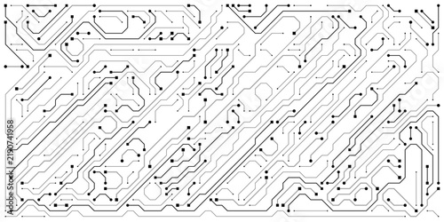 Konstfotografi Abstract diagonal PCB line art vector black circuit board pattern