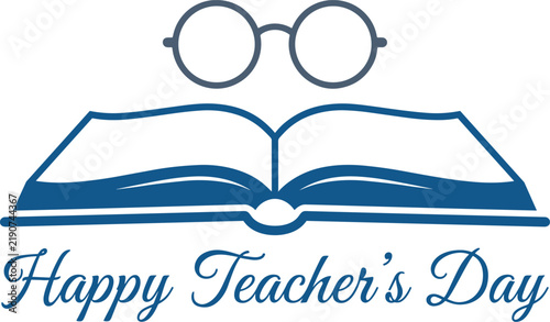 Happy teachers day greeting card icon with book and glasses isolated on transparent background