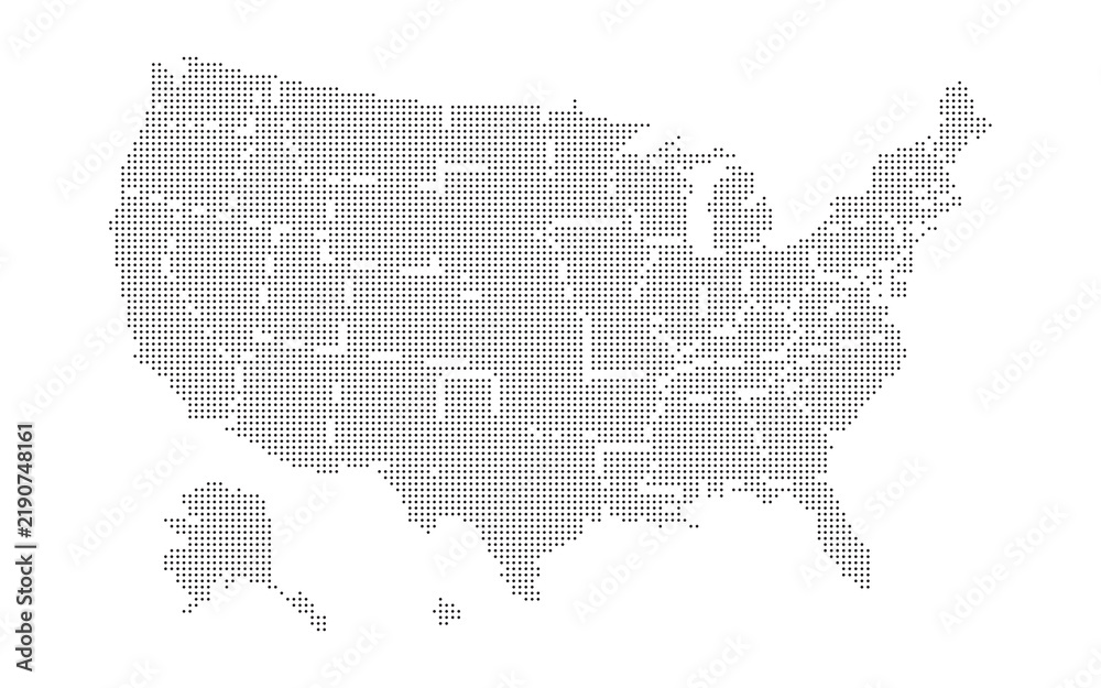 Fototapeta premium USA Map Halftone Icon Vector Illustration. Grey Dot Pattern Silhouette Of United States With State Borders Isolated On White Background. Vintage Retro Style Geography Symbol.