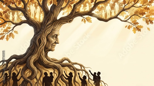 Prompt give me unicuq ancestral tree of life with human figures