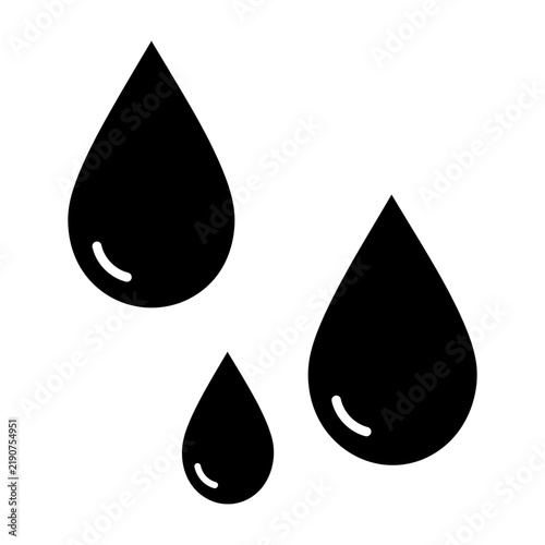 Принти на полотні Three black water droplets in a descending alignment against a plain white background for fluidity or liquid concepts