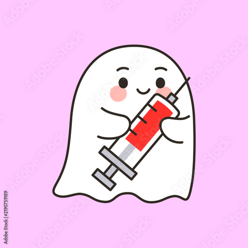 Cute ghost holding syringe