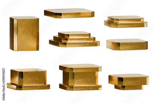 Luxury Golden Podium Stand Set Collection 3D Render Isolated Background
