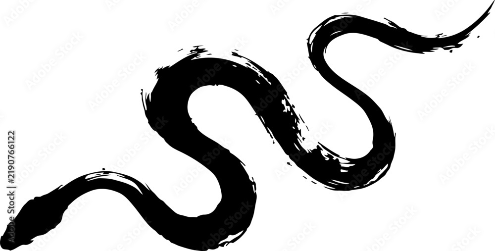 Fototapeta premium Minimalist hand drawn ink illustration of a slithering snake isolated on a plain white background