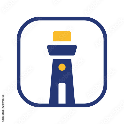 Modern Airport Control Tower Vector Icon in Blue and Yellow Rounded Square