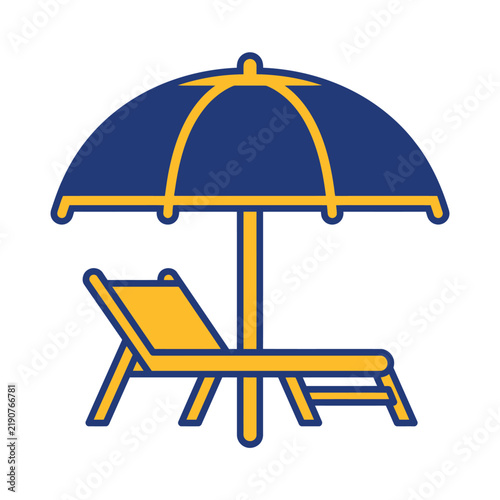 Stylized Beach Umbrella and Lounge Chair Icon for Summer Vacation and Relaxation