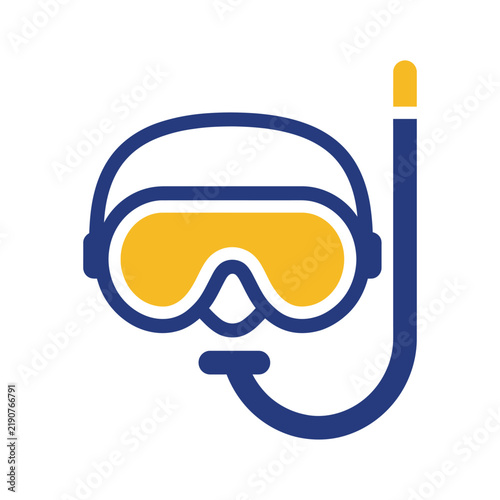 Flat Design Snorkeling Mask and Snorkel Icon for Summer Water Sports