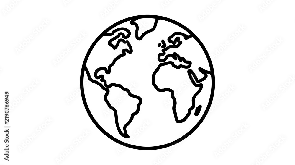 Obraz premium Simple line art icon of the earth globe showing continents of north and south america, europe, and africa