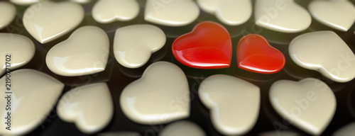 Obraz na plátně Red and white hearts on a dark background