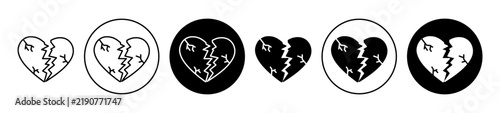 Картината върху платно Broken heart icon flat outline in black