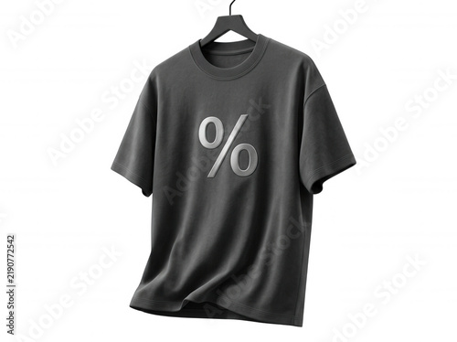 Dark Gray T Shirt With Silver Percent Symbol isolated on a transparent background