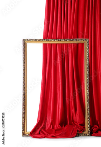 Tapety artystyczne Red curtain with frame on white background