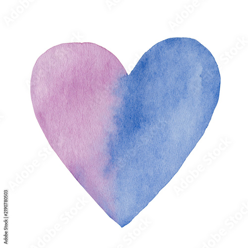Watercolor heart in pink and blue