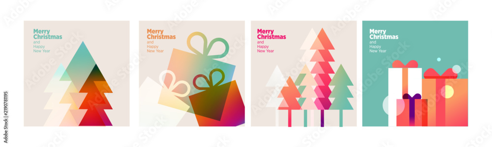 Obraz premium Christmas and New Year holiday card collection. Vector illustrations for holiday greeting card, poster, cover, website and social media banner, marketing.