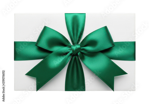 Elegant green silk gift ribbon bow isolated on transparent background