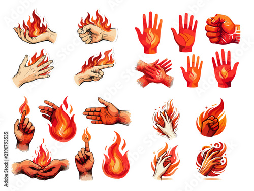 Fire-themed hand gestures showing flames in various poses  