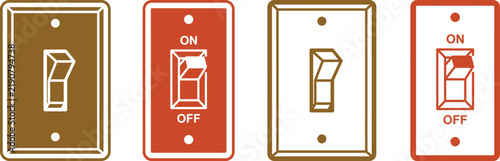 Set of four different light switches in brown and red colors, vector illustration