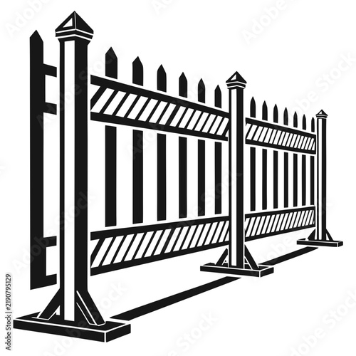 фотографія Temporary portable metal construction fence with warning striped pattern