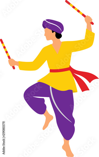 Traditional Indian Dandiya Garba Male Dancers, Colorful Flat Vector 