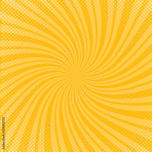 Yellow comic swirl sunburst halftone abstract background