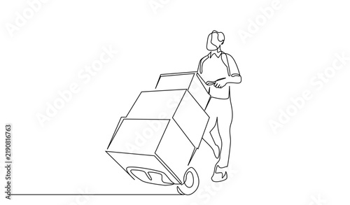 person worker carrying package cargo boxes business one line art design