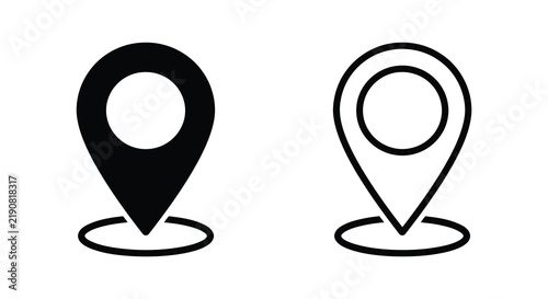 Location marker icons solid and outline styles on a white background