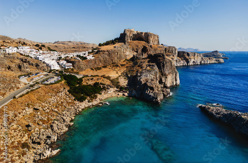 Lindos Acropolis Overlooking Turquoise Bay Rhodes
