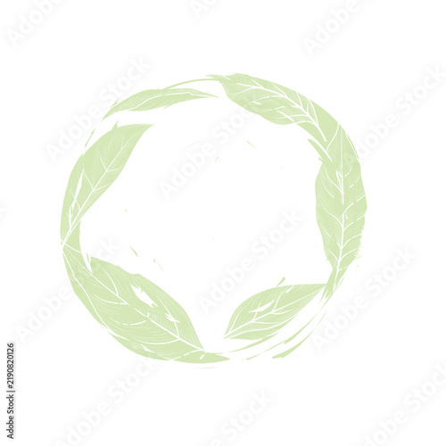 Flourish leaves natural background. Round shape frame for product label with leaf. Good decoration for local farm market design element