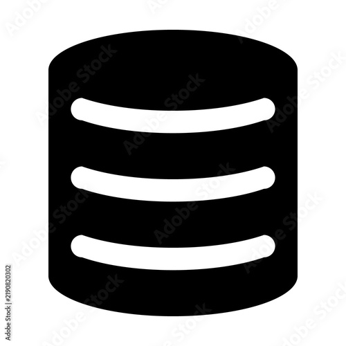A large database symbol in the center. Isolated black symbol. Illustration on transparent background