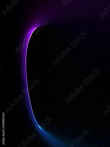 Abstract digital art piece with a dark background. in the center of the image, there is a curved line that appears to be made up of different shades of purple and blue.