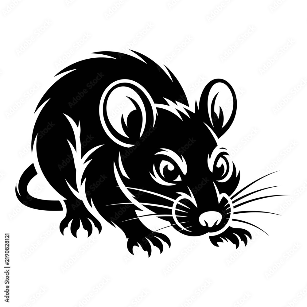 Obraz premium Detailed mouse silhouette showcases a stylized black and white design silhouette