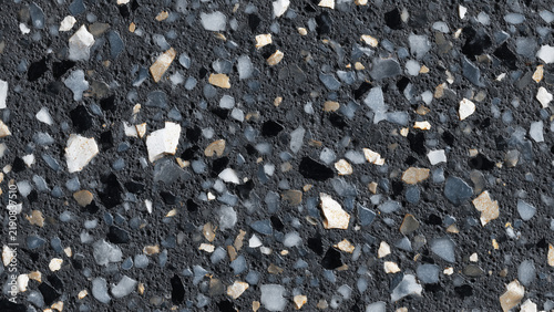 Charcoal terrazzo slab close-up dark cement with scattered stone chips
