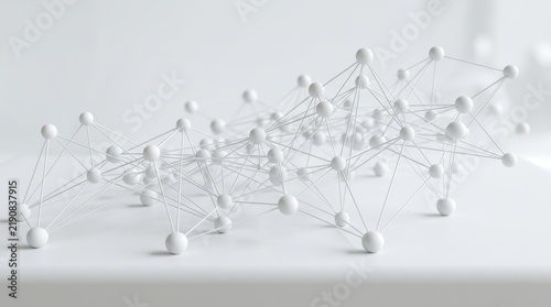 Abstract White Connected Network of Nodes and Lines Representing Digital Communication and Data Technology