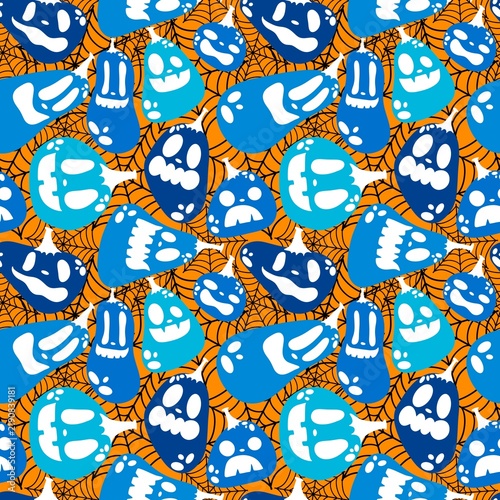 Autumn harvest vegetable seamless monster Halloween pumpkins pattern for wrapping paper and fabrics