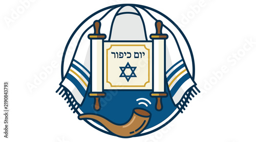 Torah scroll with shofar and star of david a vector illustration