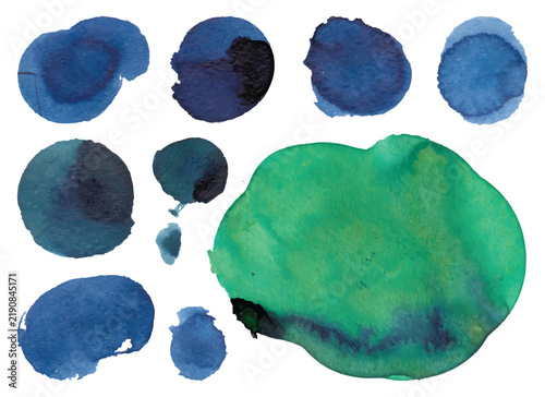 Blue and green watercolor organic shapes vector set