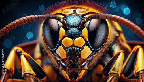 close up of a hornet s face intricate details pattern wasp color