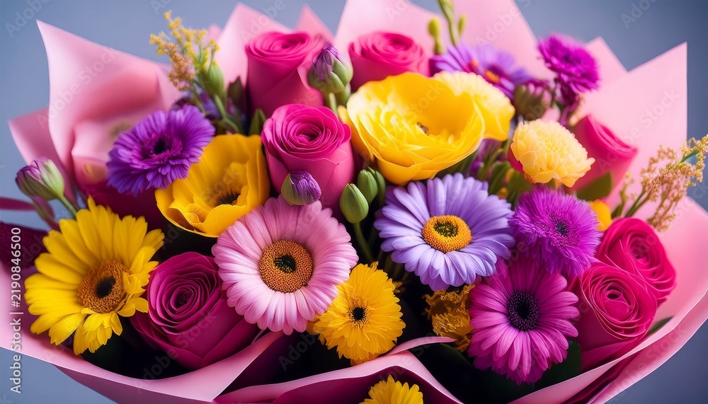 Fototapeta premium colorful pink yellow violet flower bouquet