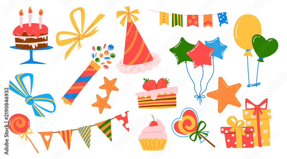 Naklejka premium Birthday Elements Party Set Cartoon