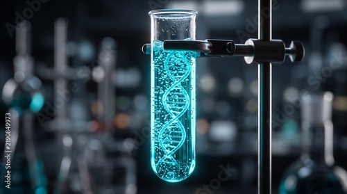 Glowing DNA Strand in a Laboratory Test Tube for Science