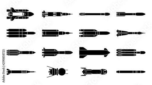 Collection of Rocket and Spacecraft Silhouettes Vector Icons