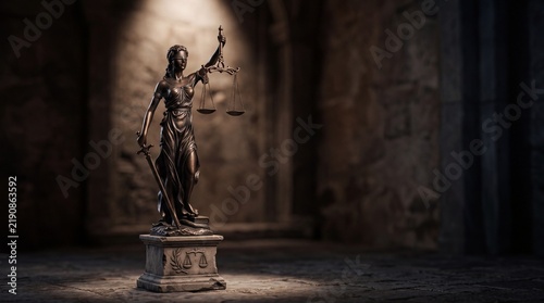Statue of Lady Justice holding scales and sword, symbol of law and justice