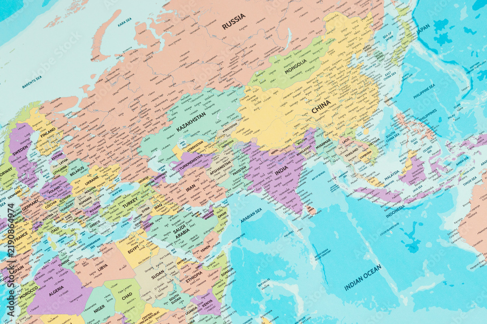 Naklejka premium modern political world map detailed view with the europa and asia continents