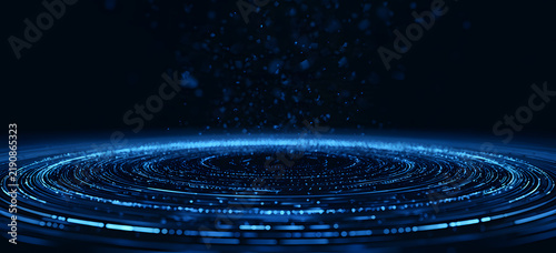 A cluster of blue, pulsating dots in digital space. A visualization of big data sprawled across cyberspace. A decline in network information. A futuristic, modern backdrop. Vector illustration.