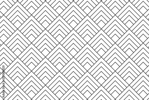 Simple geometric pattern with repeated diamond shapes. Overlaid concentric squares background. Minimalistic abstract print. Repeating schematic mountain shapes wallpaper. Vector graphic illustration.