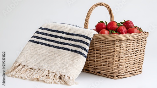Picnic Blanket and Basket Flat Lay, Product Photography / ピクニックブランケットとバスケットのフラットレイ、製品撮影
