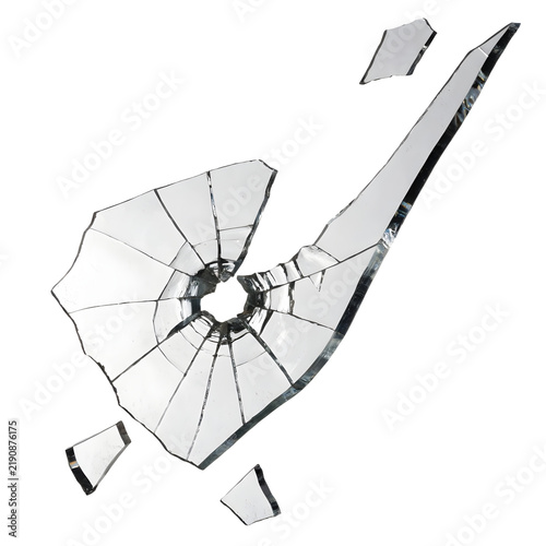 Shattered glass pane with bullet hole and radiating cracks isolated as PNG