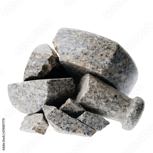 Broken granite rock fragments isolated as PNG