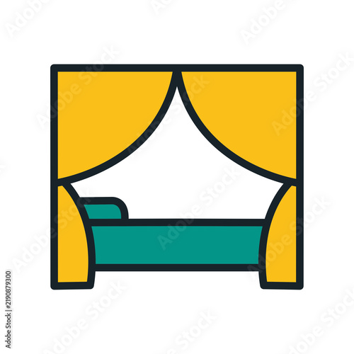 Fotografie Luxury Canopy Bed with Curtains Icon Vector Illustration Isolated on White Backg