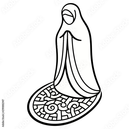 Woman in hijab praying on a rug